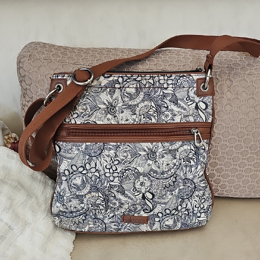 Sakroots Black and White Floral Crossbody Bag